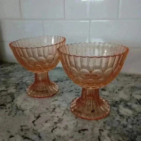 VINTAGE DEPRESSION Era Ice Cream Candy Bowl Raised Glass Dish Mango Orange Tint - Picture 1 of 6
